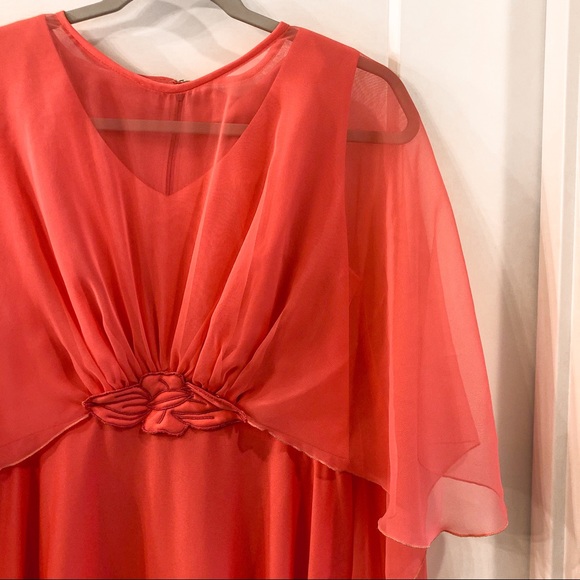 Vintage Coral Satin Cocktail Formal Dress - Picture 3 of 8